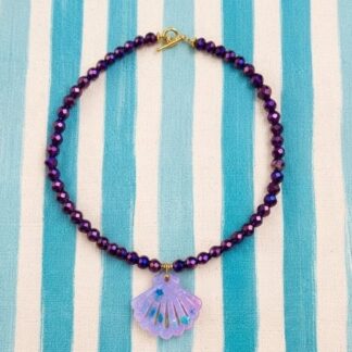Collar de cuentas Concha Sirena con concha lila de resina, hecho a mano por Lokoala